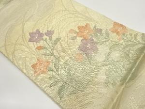 紗 流水に草花模様織出し袋帯